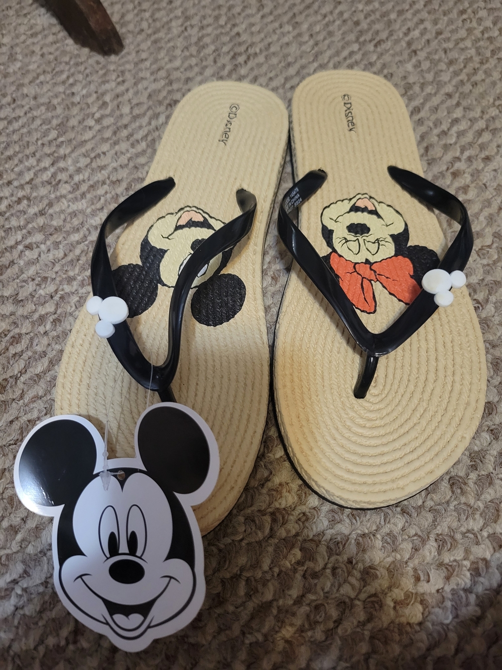 Disney Womens  Beige Mickey & Minnie Slide Sandals 2 pair - Picture 3 of 6
